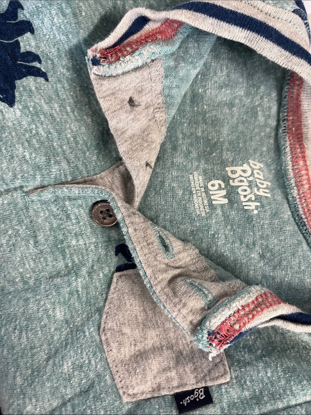 OshKosh B'gosh Teal Bear-Print Long-Sleeve Bodysuit with Navy Accents